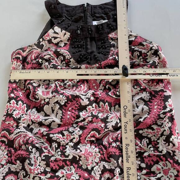 Ann Taylor LOFT Dress Womens 4 Pink White Floral Halter Beaded Mini Cotton - Picture 5 of 6